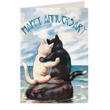 Black Cat and White Cat Hugging Happy Anniversary Card ~ England